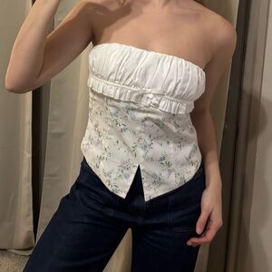 Peppermayo Strapless Floral Blouse - White